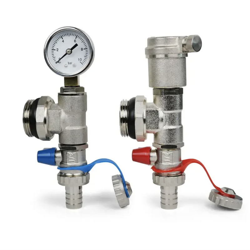Fastwarm Fill & Drain Valves w / Pressure Gauge (Pair)