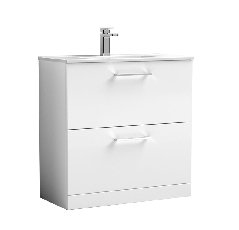 Arno 800mm Gloss White 2 Drawer Floor Standing Vanity Unit With Minimalist Basin ARN135B