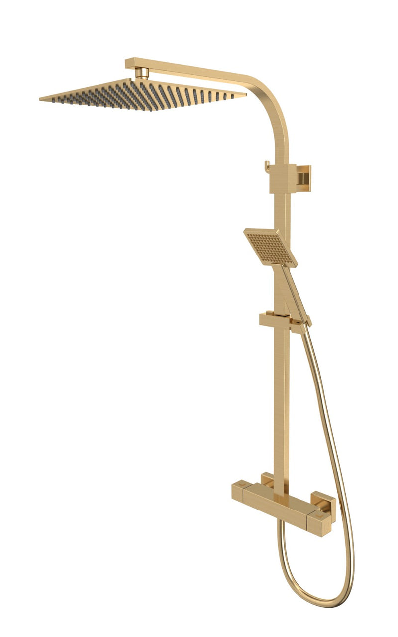 Tavistock Index Cool Touch Square Dual Function Bar Shower System with Fixed Head & Handset - Brass SND1512