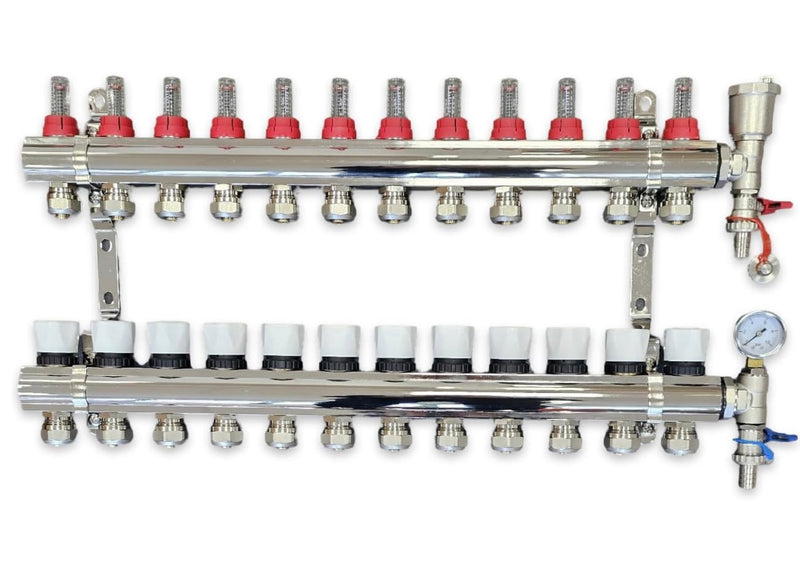 Underfloor Heating 12 Port Manifold Kit with Eurcones