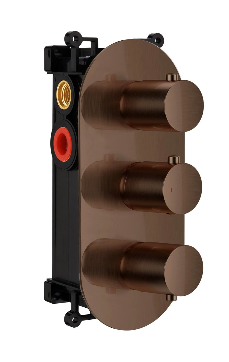 Knole Fluted Double Outlet - Three Controls - Concealed Thermostatic Valve - Brushed Bronze 167.KO3TSVBZ