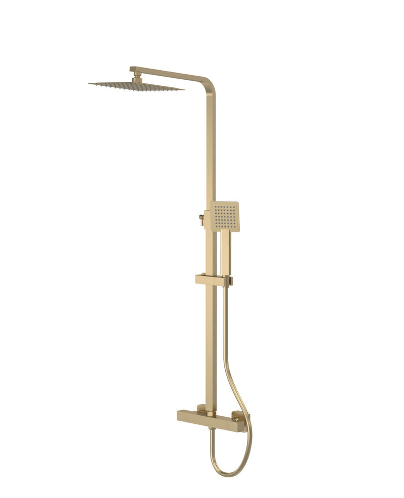 2 Way Exposed Shower with Square Head and Riser kit - Brushed Brass