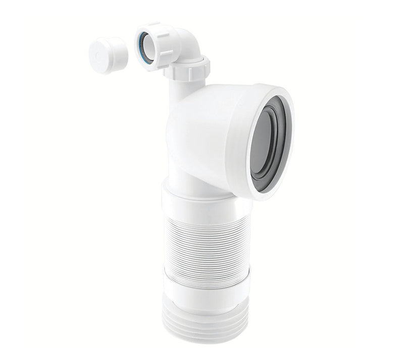 McAlpine 90degree Flexible WC Connector with Universal Vent Boss WC-CON8FV90