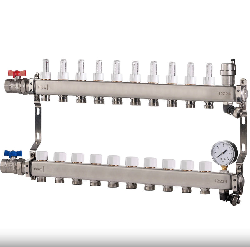 Underfloor Heating 10 Port Manifold Kit with Eurcones