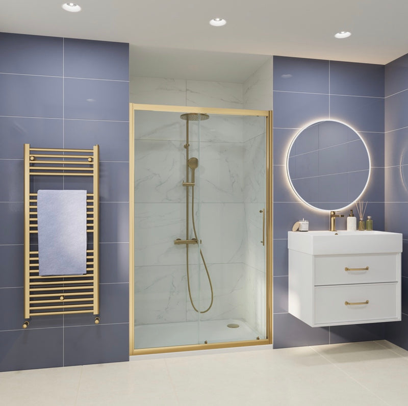 Lakes Roku® 1300mm Semi-Framed Slider Door - Brushed Brass AS130BRS