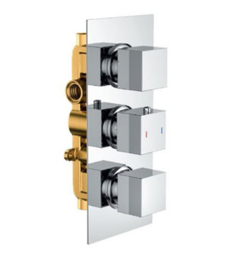 Bedgebury Double Outlet - Three Controls - Concealed Thermostatic Valve - Chrome