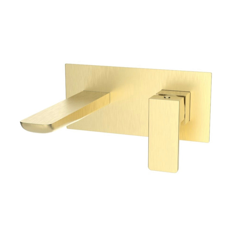 Binsey Wall Mounted 2 Tap Hole Basin Mixer With Plate - Brushed Brass