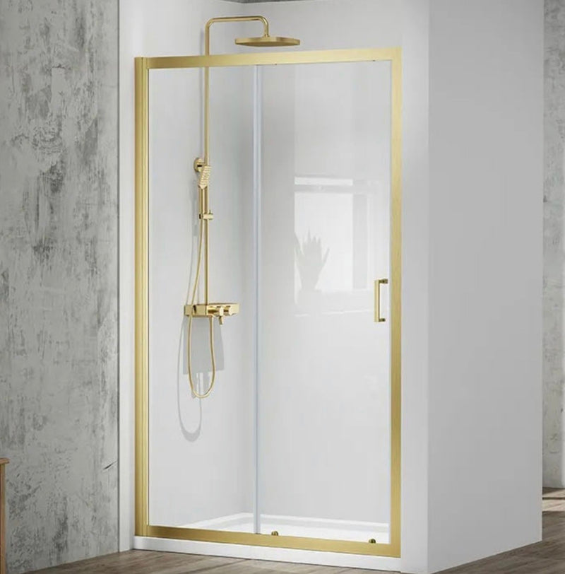 Merlyn Brushed Brass Sliding Shower Door - 1400mm