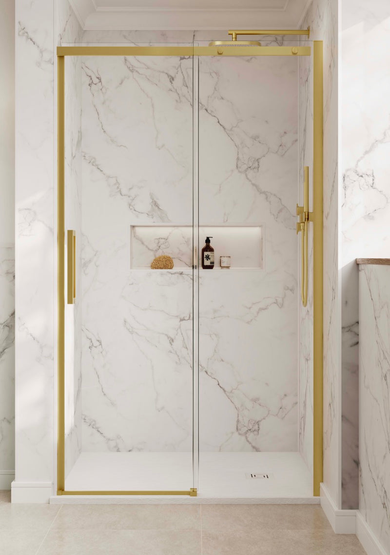 MERLYN 8mm Brushed Brass Frameless Sliding Door Only - 1400mm A0104DHBBR