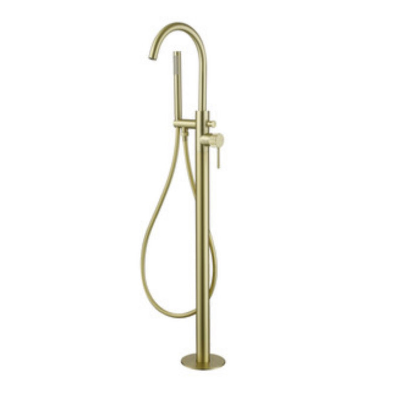 Pin Fluted Floorstanding Bath Shower Mixer - Brushed Brass