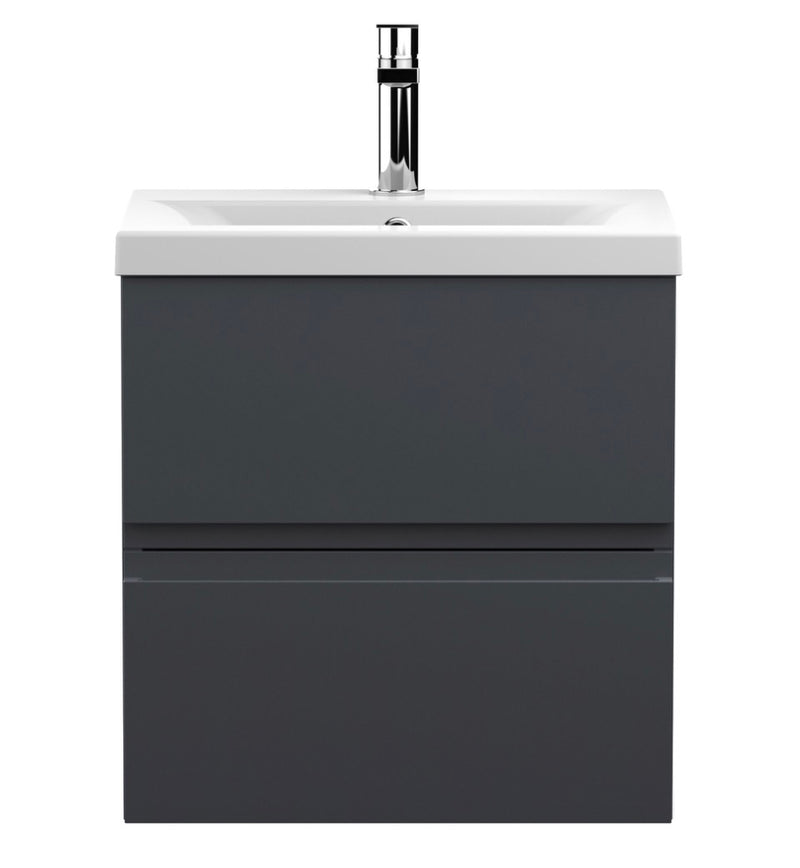 Urban 500mm Soft Black 2 Drawer Wall Hung Vanity Unit With Mid-Edge Basin URB1402A
