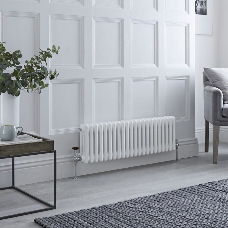 Horizontal Double Column Radiator - 600mm x 605mm - White