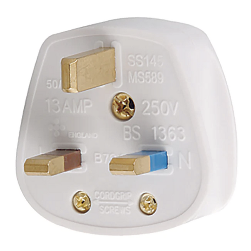 13A Uk Mains Plug With 3A Fuse - White